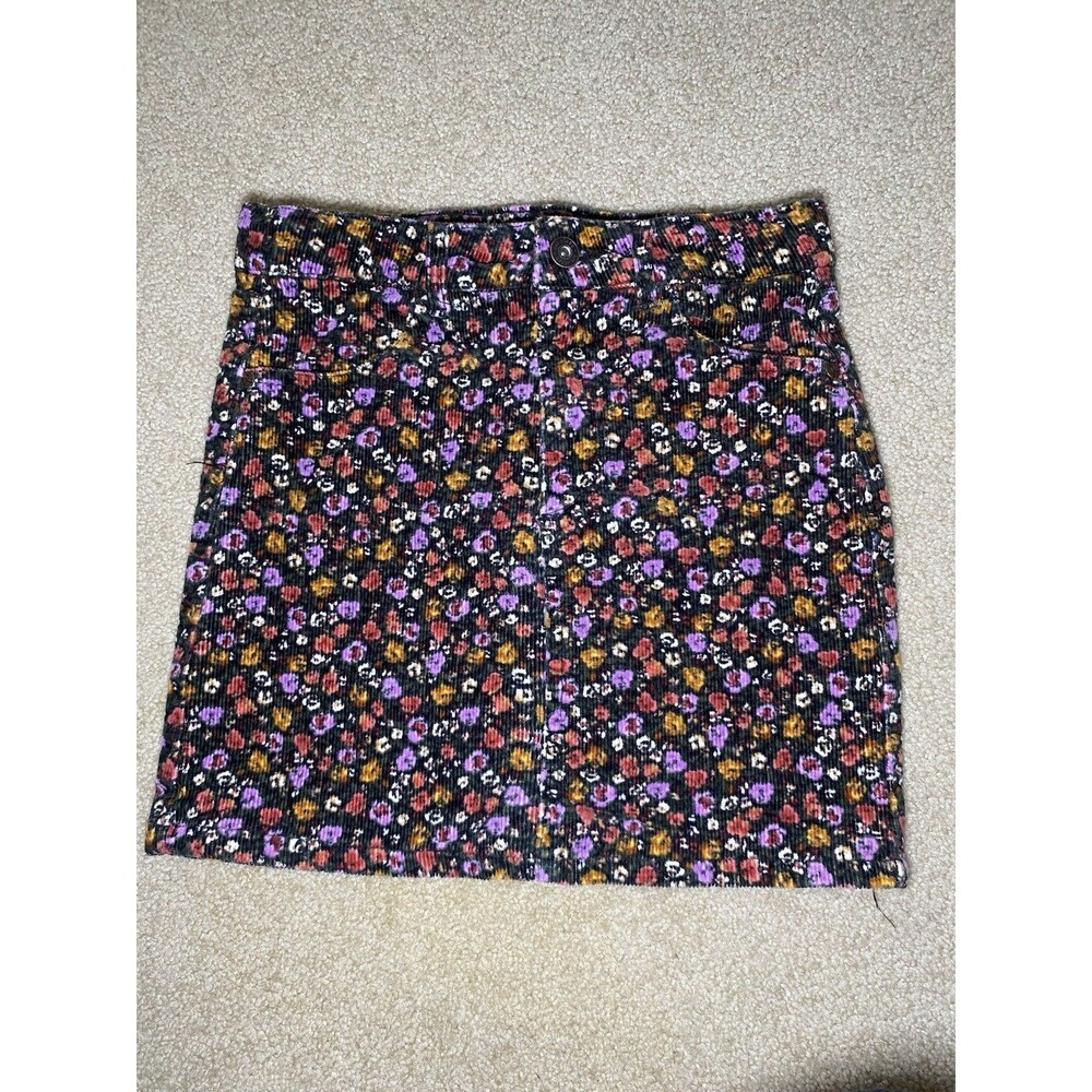 Art Class Girls Floral Corduroy Skirt L (10/12) Dusk Orange Purple Adjustable